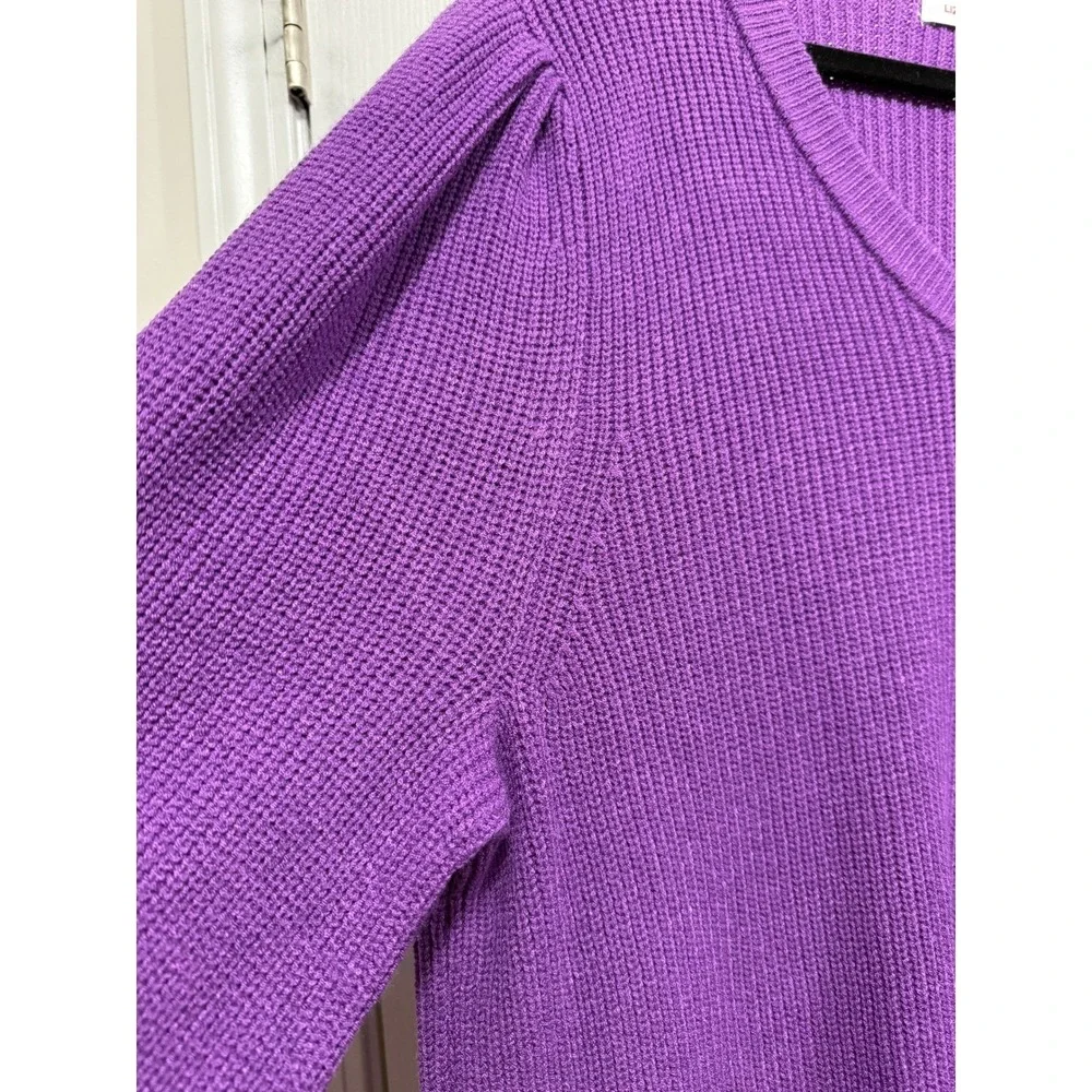 Liz Claiborne Womens XXL Bright Violet Ribbed V-Neck Puff Sleeve Sweater‎ NWT